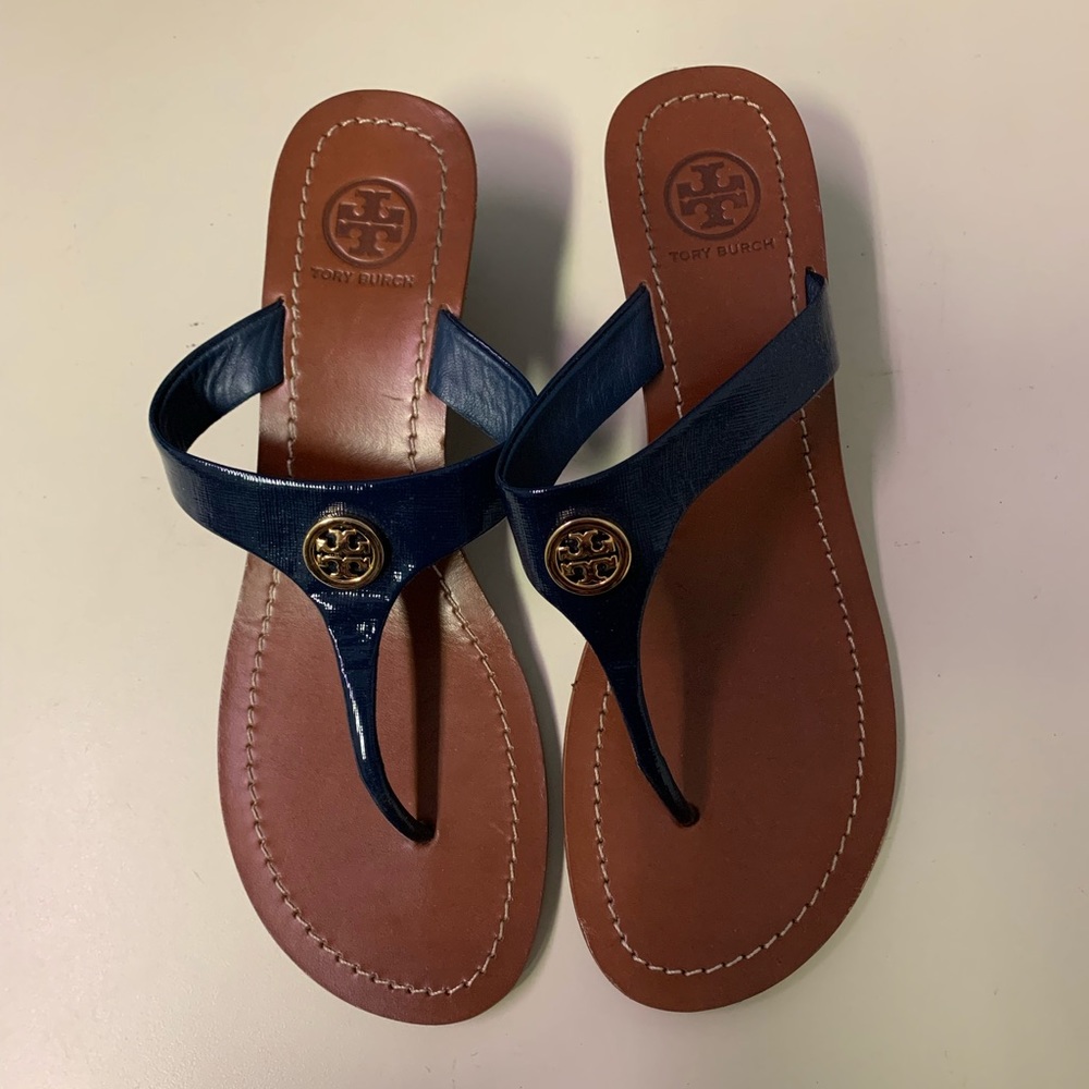 Tory Burch Cameron wedge navy sandals - size 8